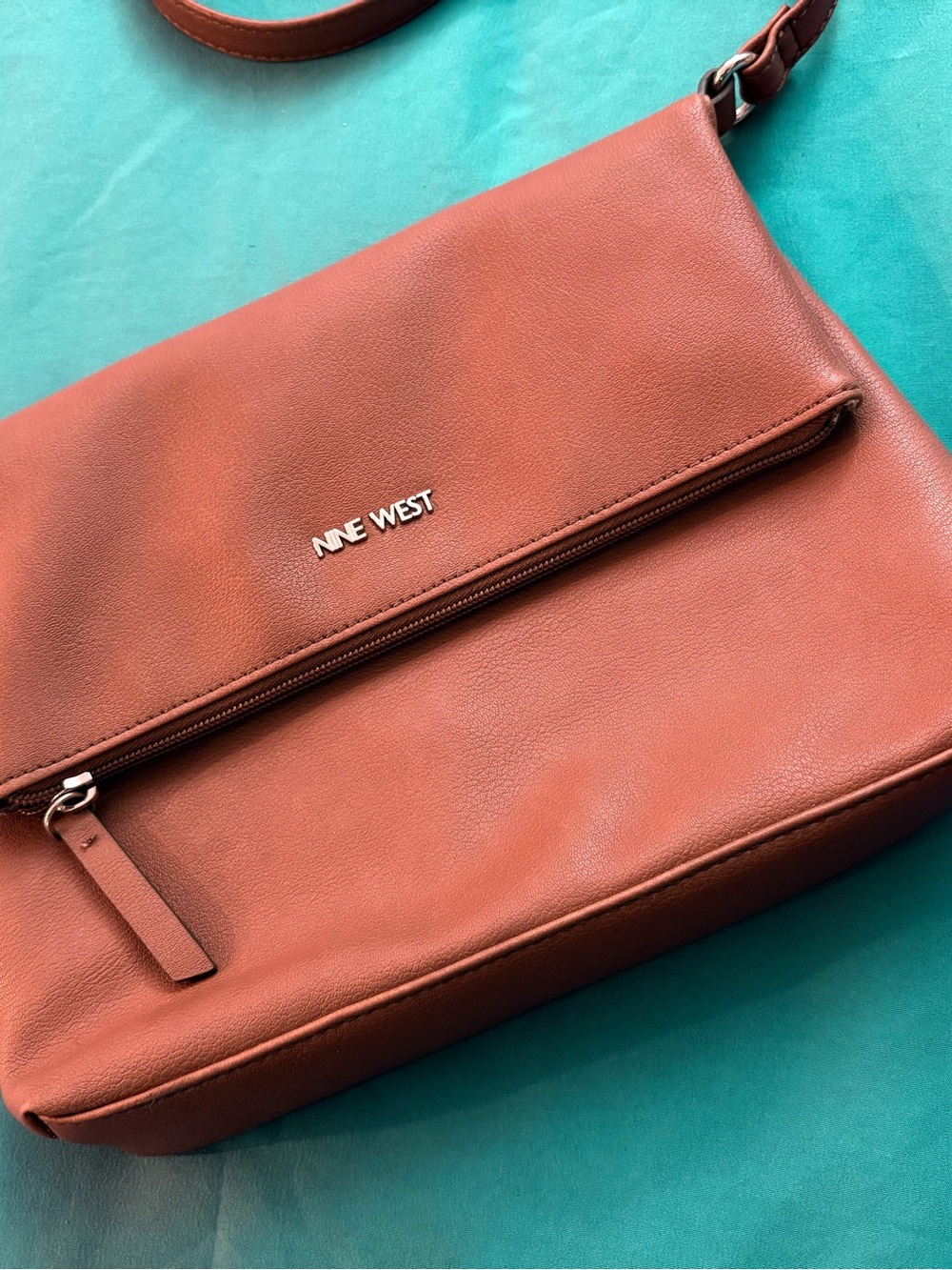 Nine West Tan Foldover Crossbody Bag | Faux Leather | Adjustable Strap